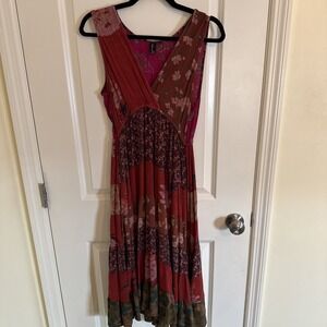 Sacred Threads Patchwork Bohemian Hippie Tiered Maxi Dress Size Large XL
